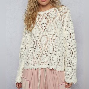 NEW 25 crochet collection: “The Carissa”Cream Crochet Knit Sweater